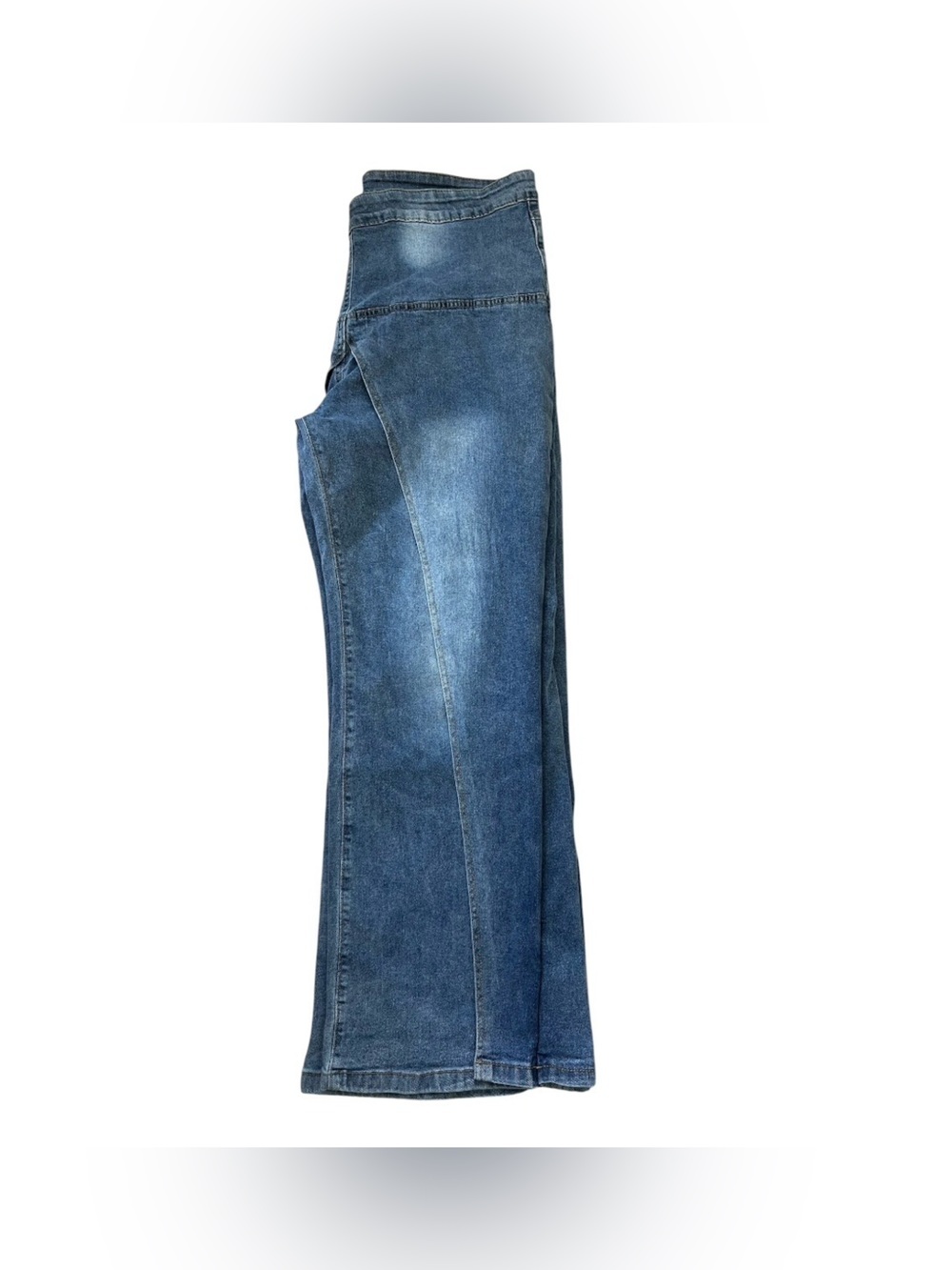 High-Rise Wide Leg Blue Jeans with Front Panel Detail - Picture 8 of 11